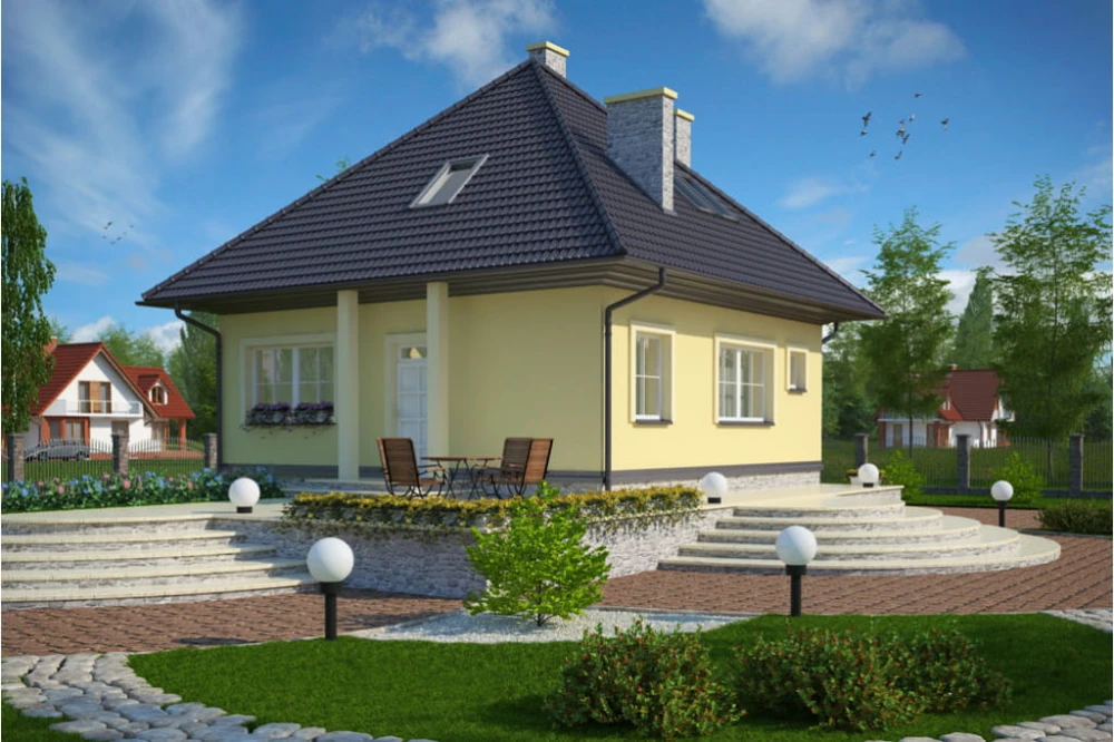 Projekt domu Koźmin tech. DM-5597 tech., parterowy z poddaszem mieszkalnym, bez podpiwniczenia - kolorystyka wersja 3