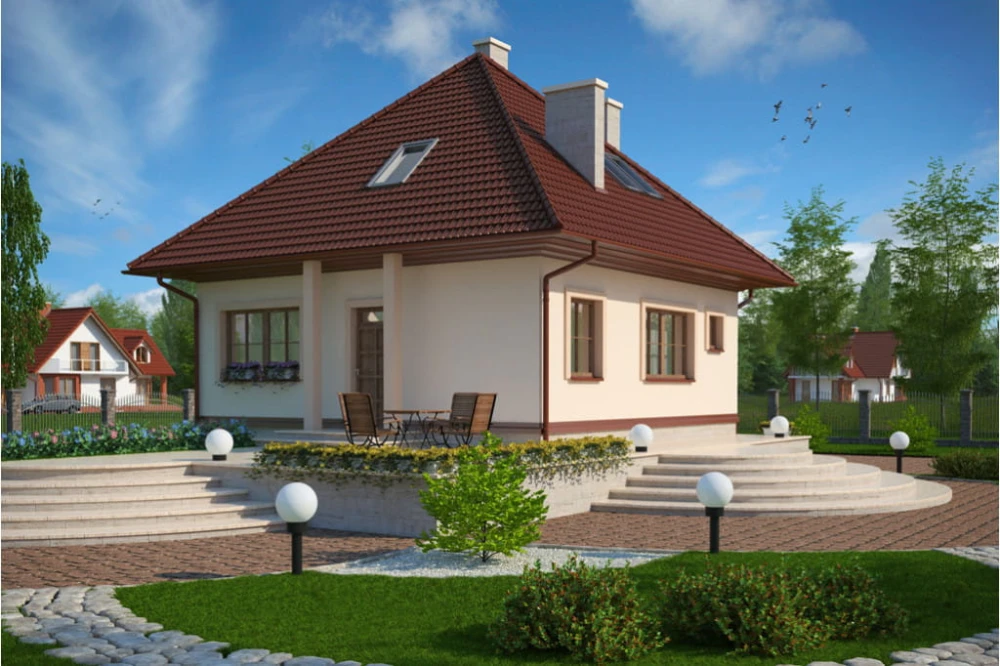 Projekt domu Koźmin tech. DM-5597 tech., parterowy z poddaszem mieszkalnym, bez podpiwniczenia - kolorystyka wersja 4