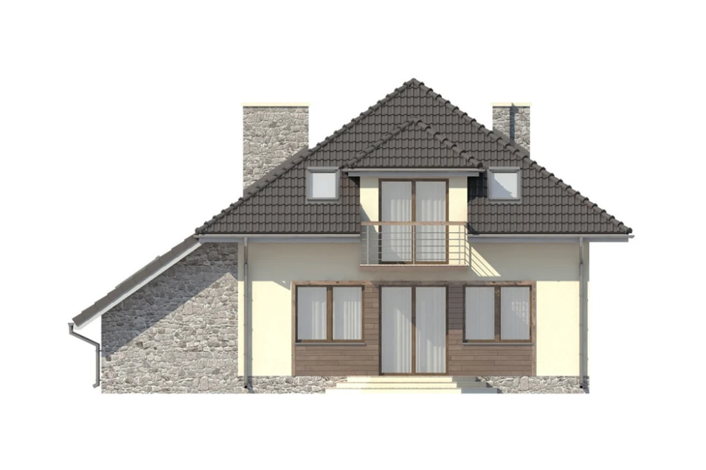 Projekt domu Klementynów L-5521, parterowy z poddaszem mieszkalnym, z garażem, bez podpiwniczenia - elewacja ogrodowa