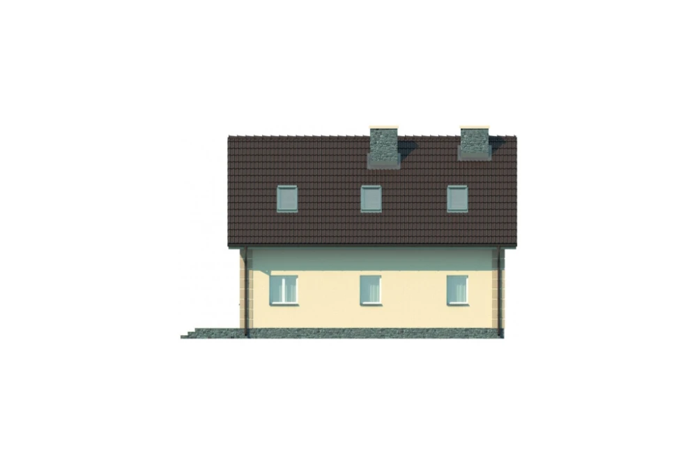 Projekt domu Olcza DM-5570, parterowy z poddaszem mieszkalnym, bez podpiwniczenia - elewacja ogrodowa