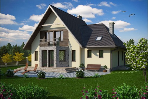 Projekt domu Dobranowice tech. DM-6011 tech., parterowy z poddaszem mieszkalnym, z garażem, bez podpiwniczenia - kolorystyka wersja 2