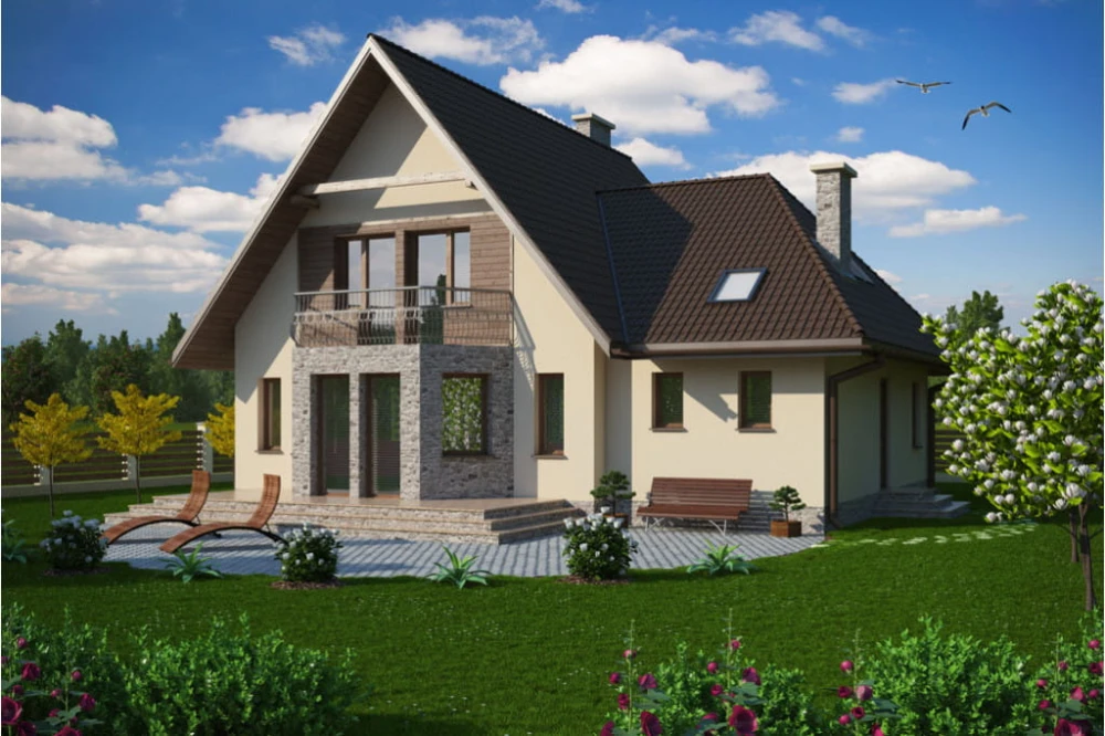 Projekt domu Dobranowice tech. DM-6011 tech., parterowy z poddaszem mieszkalnym, z garażem, bez podpiwniczenia - kolorystyka wersja 3