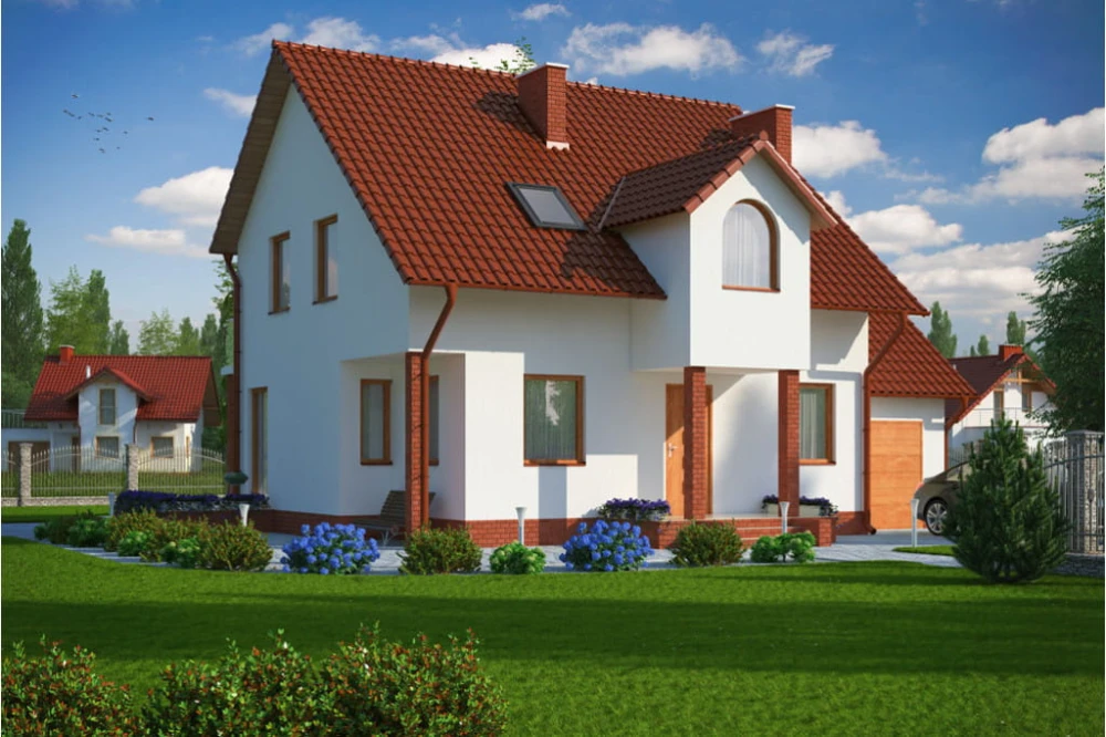 Projekt domu Marcelin tech. DM-6016 tech., parterowy z poddaszem mieszkalnym, z garażem, bez podpiwniczenia - kolorystyka wersja 3