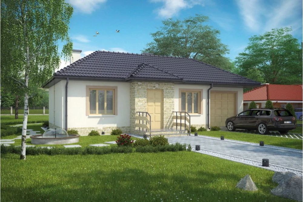 Projekt domu Ulesie tech. L-6018 tech., parterowy z garażem, bez podpiwniczenia - kolorystyka wersja 4