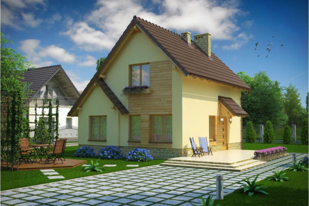 Projekt domu Mszana tech. DM-6024 tech., parterowy z poddaszem mieszkalnym, bez podpiwniczenia - kolorystyka wersja 3