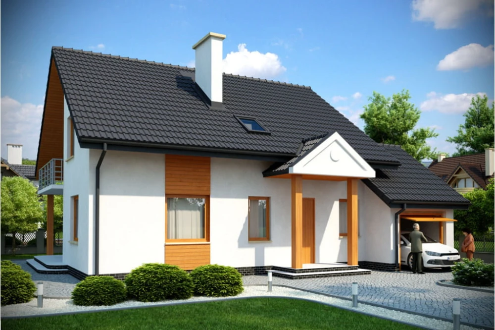 Projekt domu Janowiec tech. DM-6028 tech., parterowy z poddaszem mieszkalnym, z garażem, bez podpiwniczenia - kolorystyka wersja 3
