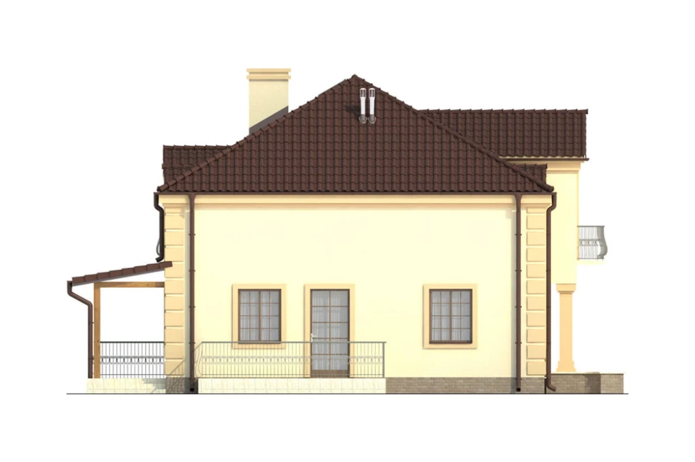 Projekt domu Grok DM-6501, parterowy z poddaszem użytkowym, bez garażu, bez podpiwniczenia, z werandą - elewacja lewa