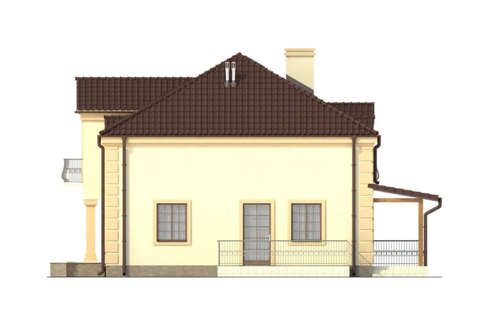 Projekt domu Grok 2 L-6501, parterowy z poddaszem użytkowym, bez garażu, bez podpiwniczenia, z werandą - elewacja prawa