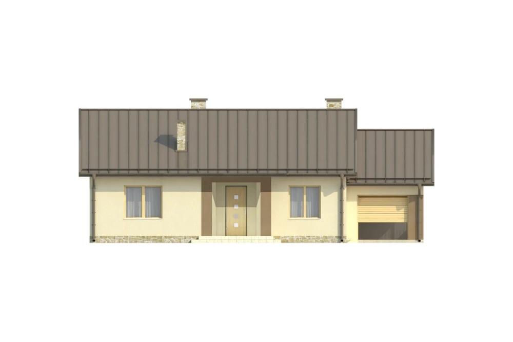 Projekt domu Radostowo N DM-6503 N, parterowy, bez podpiwniczenia, z garażem jednostanowiskowym - elewacja frontowa