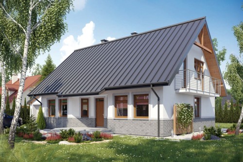 Projekt domu Tabaszowa tech. L-6149 tech., parterowy z poddaszem mieszkalnym, z garażem, częściowo podpiwniczony - kolorystyka wersja 2