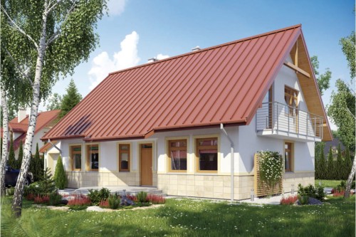 Projekt domu Tabaszowa tech. L-6149 tech., parterowy z poddaszem mieszkalnym, z garażem, częściowo podpiwniczony - kolorystyka wersja 1