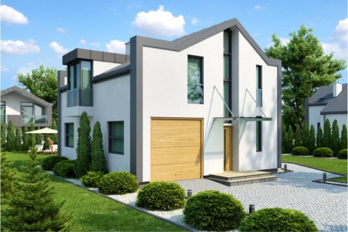 Projekt domu Waniewo tech.  DM-6506 tech., parterowy z poddaszem użytkowym, z garażem jednostanowiskowym, bez podpiwniczenia - kolorystyka wersja 1
