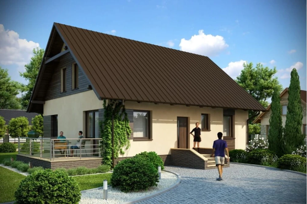 Projekt domu Kazimierzów N tech. DM-6164 N tech.,  parterowy z poddaszem mieszkalnym, z garażem, podpiwniczony - kolorystyka wersja 1