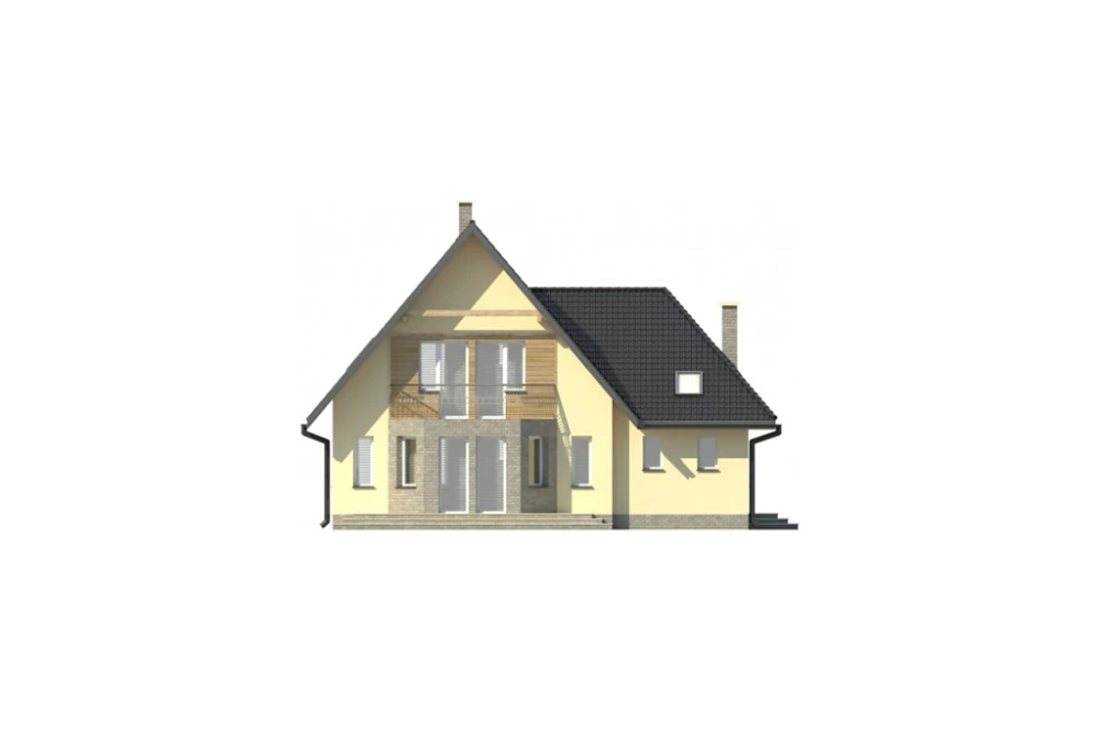 Projekt domu Dobranowice DM-6011, parterowy z poddaszem mieszkalnym, z garażem, bez podpiwniczenia - elewacja ogrodowa