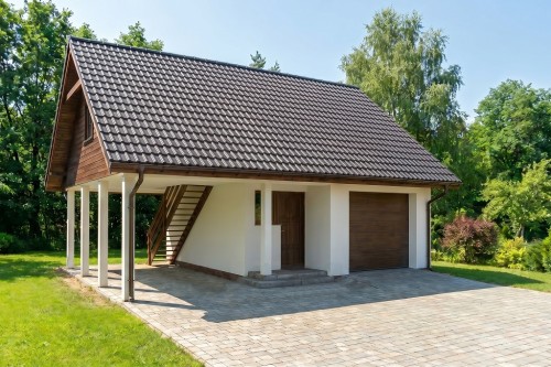 Projekt garażu jednostanowiskowego LZG-37, parterowy ze strychem, niepodpiwniczony - wizualizacja elewacji lewej