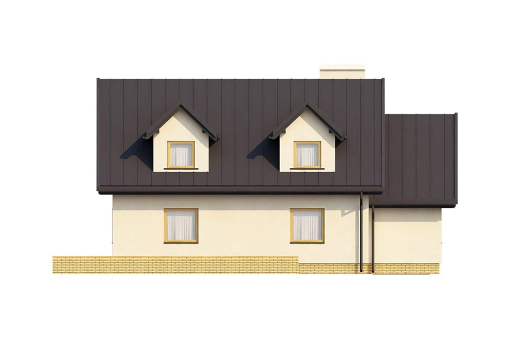 Projekt domu Skibin L-6148, parterowy z poddaszem mieszkalnym, z garażem, bez podpiwniczenia - elewacja ogrodowa