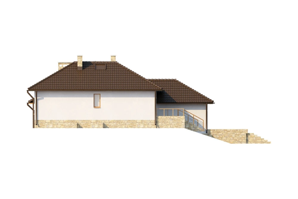 Projekt domu Murowaniec DM-6158, parterowy z garażem, z częściowym podpiwniczeniem - elewacja ogrodowa