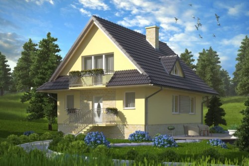 Projekt domu Nidzica tech. DM-6077 tech., parterowy z poddaszem mieszkalnym, bez podpiwniczenia - kolorystyka wersja 2