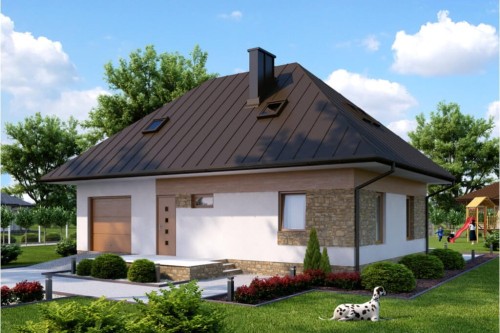 Projekt domu Przemiłów N tech. DM-6083 N tech., parterowy z poddaszem mieszkalnym, bez podpiwniczenia - kolorystyka wersja 2