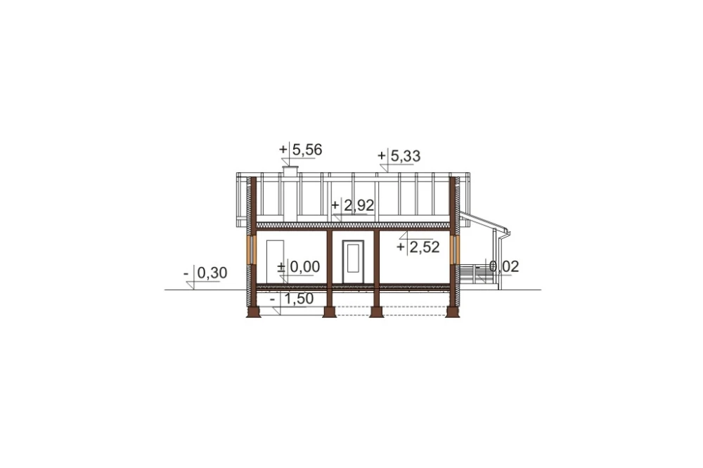 Projekt domu Bzowo DM-6101, parterowy, bez podpiwniczenia - przekrój B-B