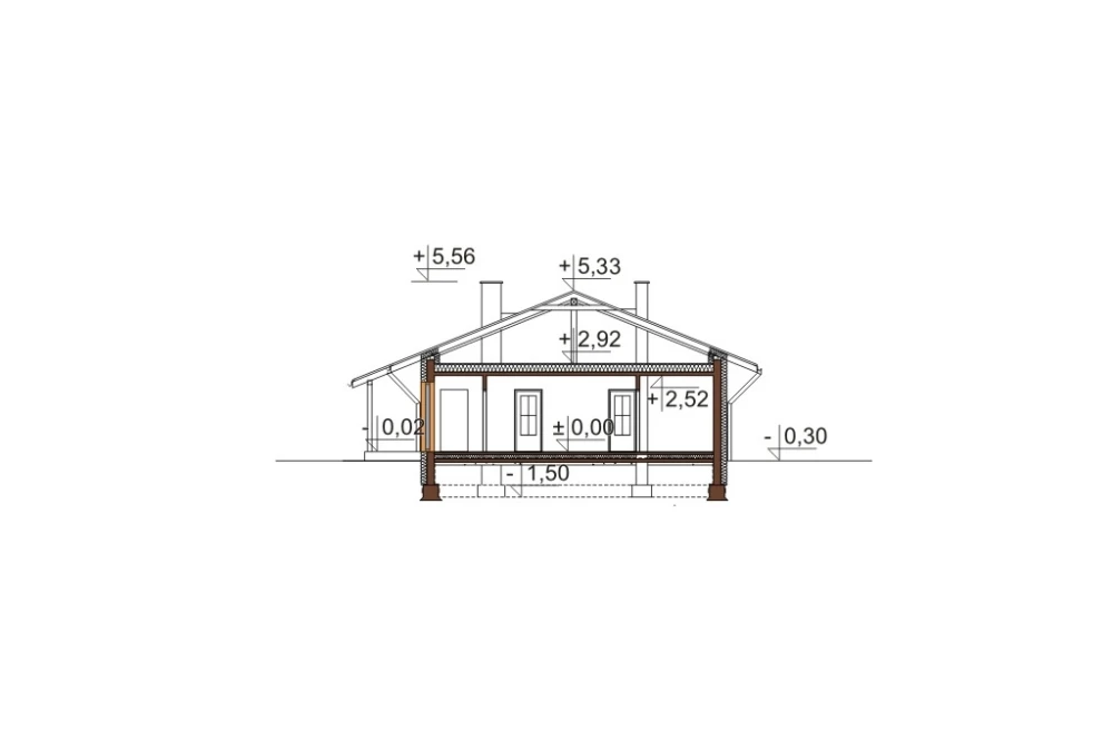 Projekt domu Skolin L-6101, parterowy, bez podpiwniczenia - przekrój A-A