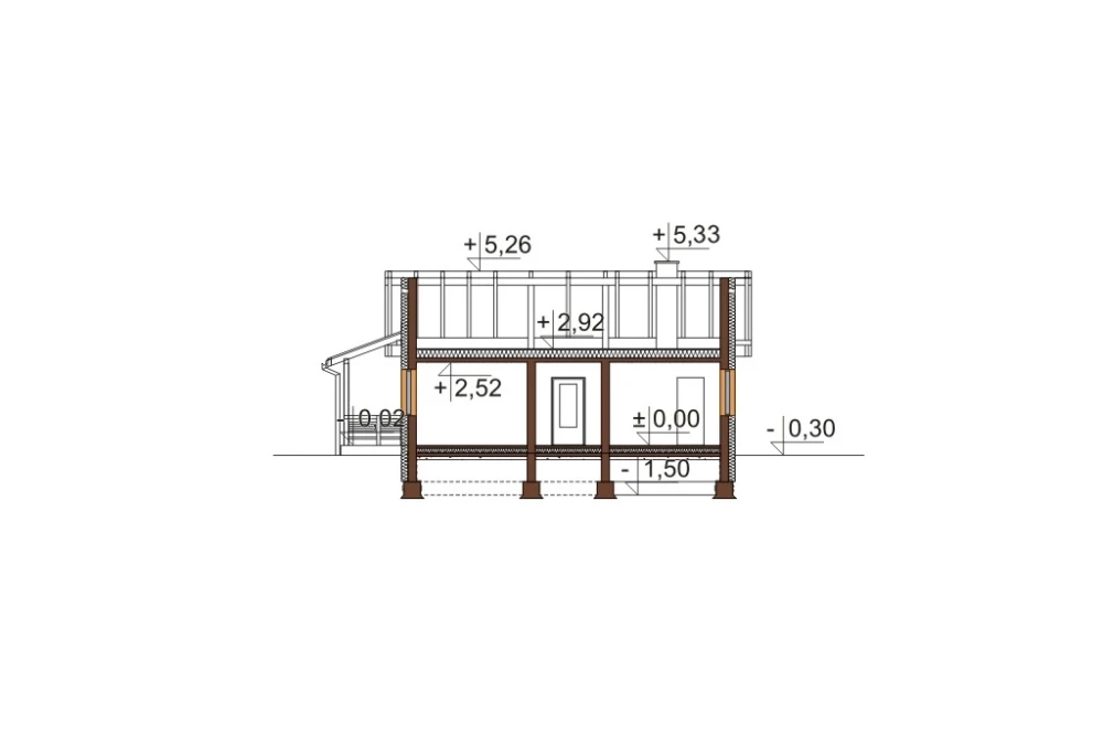 Projekt domu Skolin L-6101, parterowy, bez podpiwniczenia - przekrój B-B