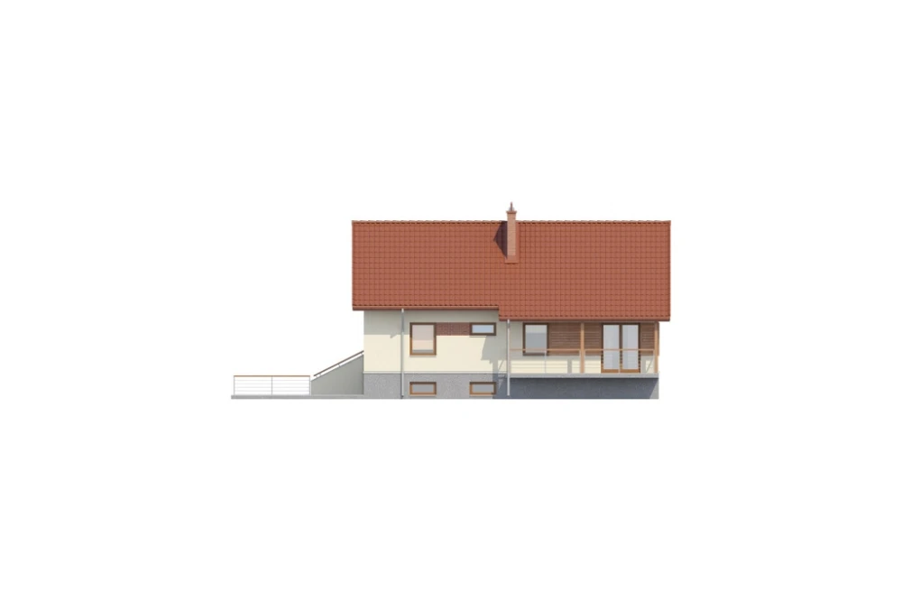 Projekt domu Barcice DM-6106, parterowy z garażem, z poddaszem mieszkalnym, częściowo podpiwniczony - elewacja prawa