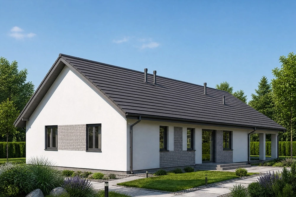 Projekt domu Irpi 2 L-6920, parterowy, niepodpiwniczony, ze strychem nieużytkowym - wizualizacja elewacji ogrodowej