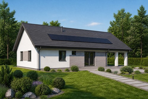 Projekt domu Irpi tech. DM-6920 tech., parterowy, niepodpiwniczony, ze strychem nieużytkowym - wizualizacja elewacji lewej