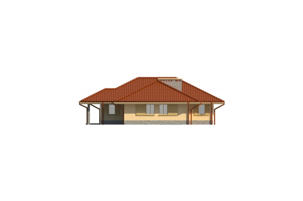Projekt domu Okrasin L-6097, parterowy z garażem, bez podpiwniczenia - elewacja prawa