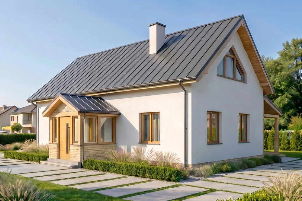 Projekt domu Arium 2 L-6910, parterowy, niepodpiwniczony, z poddaszem przeznaczonym do adaptacji - wizualizacja elewacji frontowej