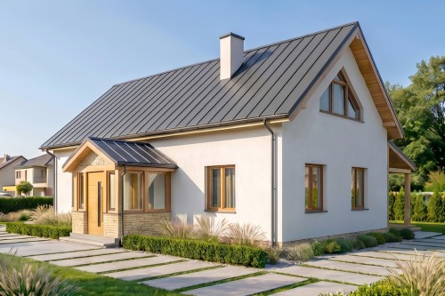 Projekt domu Arium 2 L-6910, parterowy, niepodpiwniczony, z poddaszem przeznaczonym do adaptacji - wizualizacja elewacji frontowej