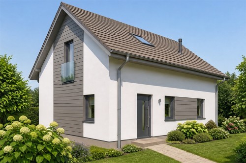 Projekt domu Epidus S 2 L-6773 S, parterowy z poddaszem użytkowym, bez podpiwniczenia i garażu, w technologii szkieletowej drewnianej - wizualizacja elewacji frontowej