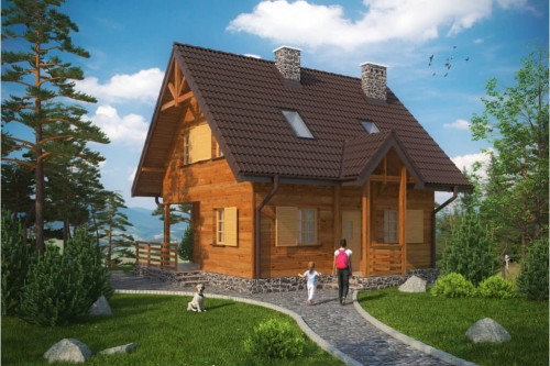 Projekt domu Jaworzynka tech. DM-6261 tech., parterowy z garażem, z poddaszem mieszkalnym, podpiwniczony - kolorystyka wersja 1