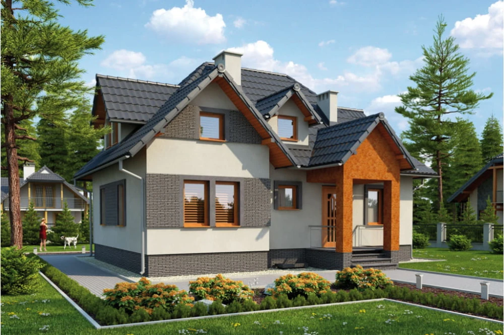 Projekt domu Pszenicznik tech. L-6262 tech., parterowy z poddaszem mieszkalnym, częściowo podpiwniczony - kolorystyka wersja 1