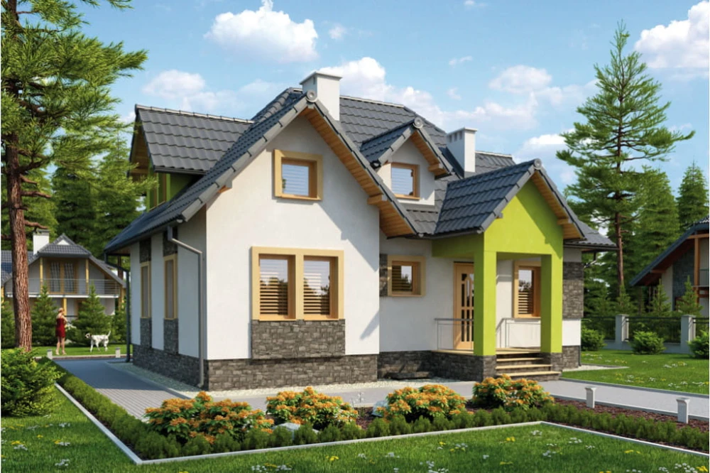 Projekt domu Pszenicznik tech. L-6262 tech., parterowy z poddaszem mieszkalnym, częściowo podpiwniczony - kolorystyka wersja 3