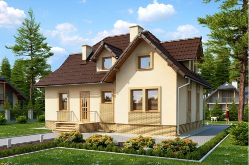 Projekt domu Przybyłów N tech. DM-6262 N tech., parterowy z poddaszem mieszkalnym, częściowo podpiwniczony - kolorystyka wersja 1