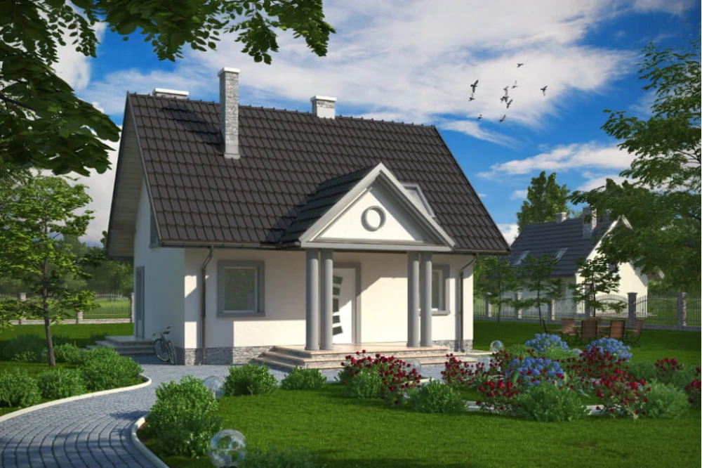 Projekt domu Zalesie tech. DM-6268 tech., parterowy z poddaszem mieszkalnym, bez podpiwniczenia - kolorystyka wersja 4