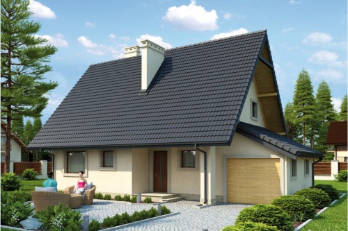 Projekt domu Gruszewo tech. DM-6271 tech., parterowy z poddaszem mieszkalnym, częściowo podpiwniczony - kolorystyka wersja 2