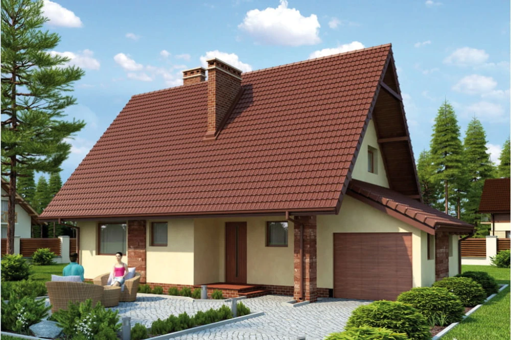 Projekt domu Gruszewo tech. DM-6271 tech., parterowy z poddaszem mieszkalnym, częściowo podpiwniczony - kolorystyka wersja 3