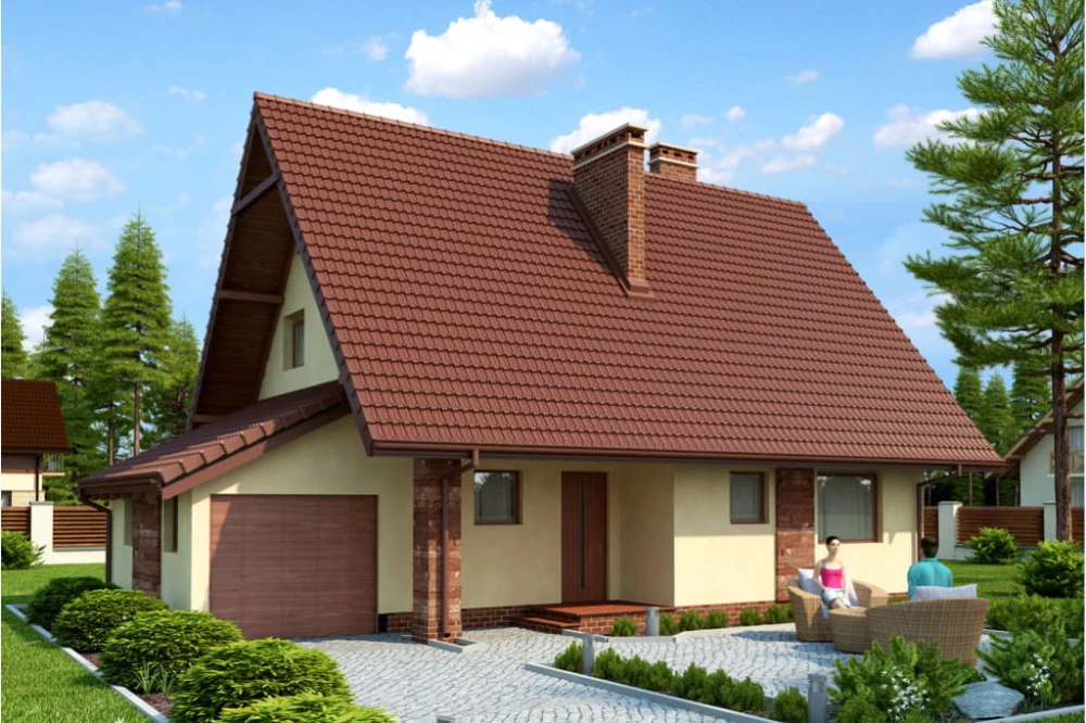 Projekt domu Widacz tech. L-6271 tech., parterowy z poddaszem mieszkalnym, częściowo podpiwniczony - kolorystyka wersja 3