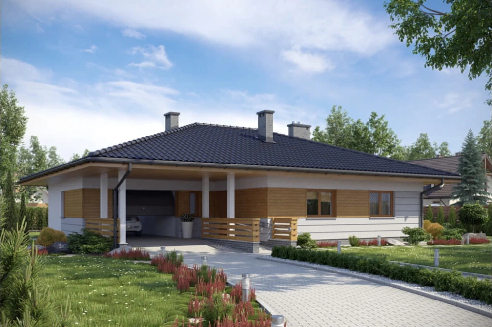 Projekt domu Bratkowa tech. DM-6278 tech., parterowy z garażem, bez podpiwniczenia, przystosowany dla osób niepełnosprawnych - kolorystyka wersja 1