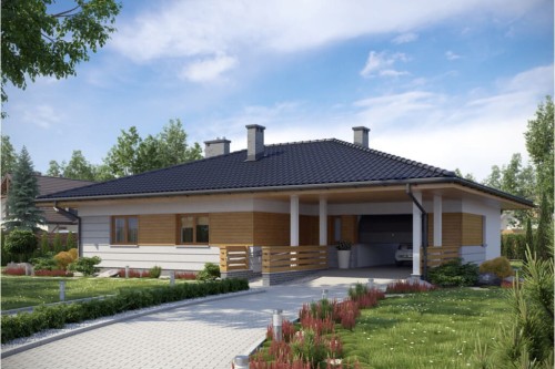 Projekt domu Biedrzychów tech. L-6278 tech., parterowy z garażem, bez podpiwniczenia, przystosowany dla osób niepełnosprawnych - kolorystyka wersja 1