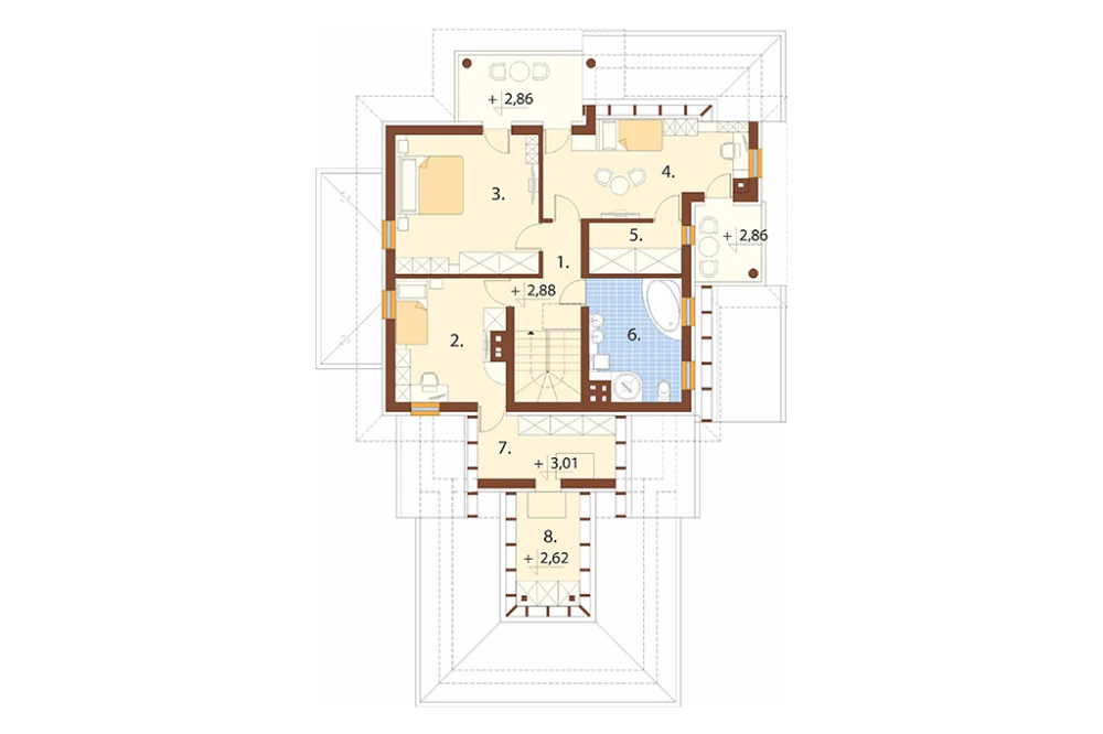 Projekt domu Pordoi DM-6456, piętrowy, z garażem dwustanowiskowym, bez podpiwniczenia - rzut piętra