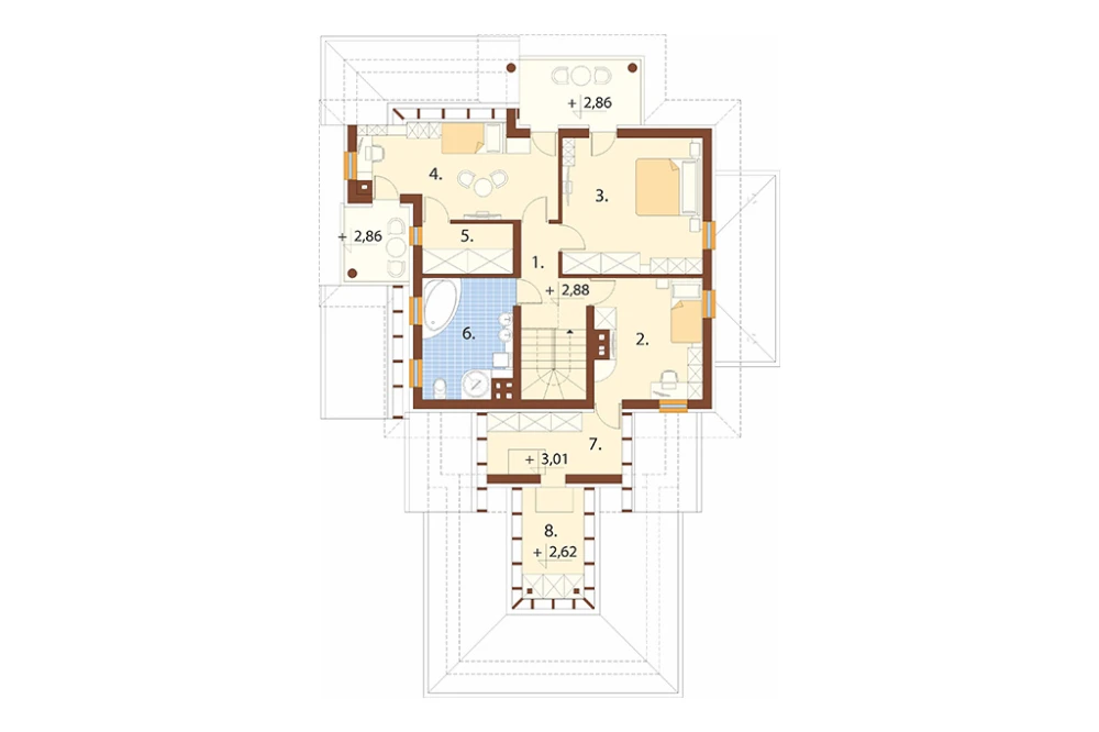 Projekt domu Pordoi Due L-6456, piętrowy, z garażem dwustanowiskowym, bez podpiwniczenia - rzut piętra