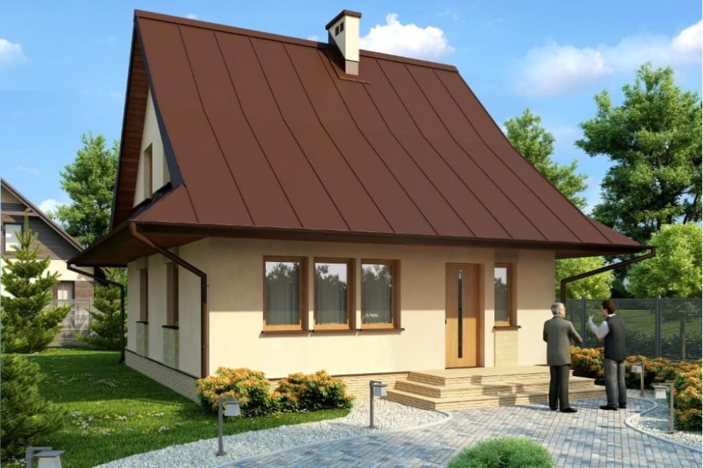 Projekt domu Niechcice N tech. DM-6280 N tech., parterowy z poddaszem mieszkalnym, częściowo podpiwniczony - kolorystyka wersja 4