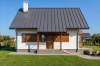 Projekt domu Różanów tech. DM-6122 tech., parterowy z poddaszem użytkowym, jednorodzinny, tradycyjny, bez podpiwniczenia i bez garażu - wizualizacja elewacji frontowej