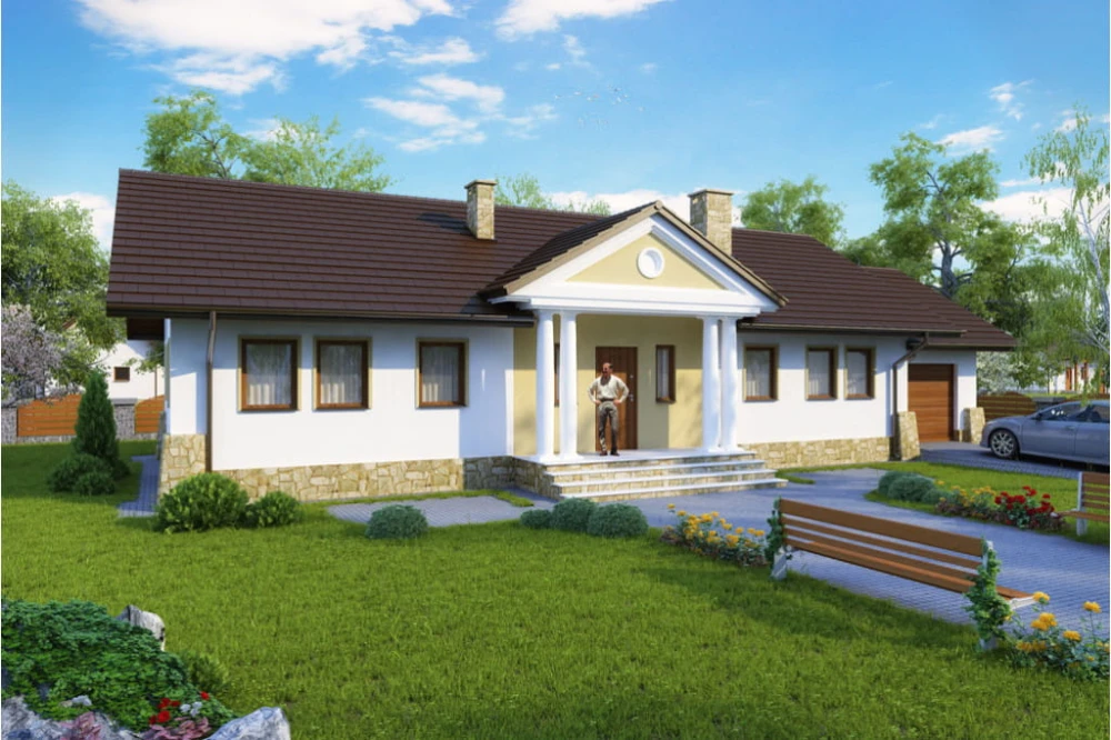Projekt domu Walewice tech. DM-6178 tech., parterowy, bez podpiwniczenia z garażem - kolorystyka wersja 1
