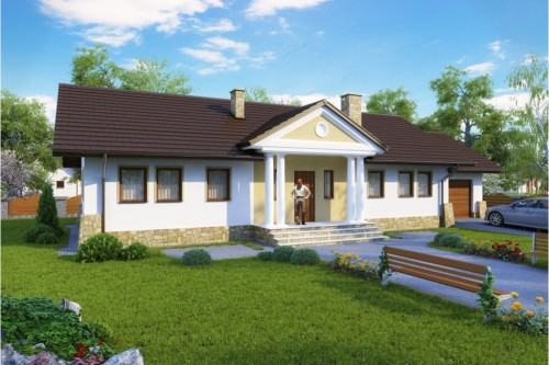 Projekt domu Walewice tech. DM-6178 tech., parterowy, bez podpiwniczenia z garażem - kolorystyka wersja 1