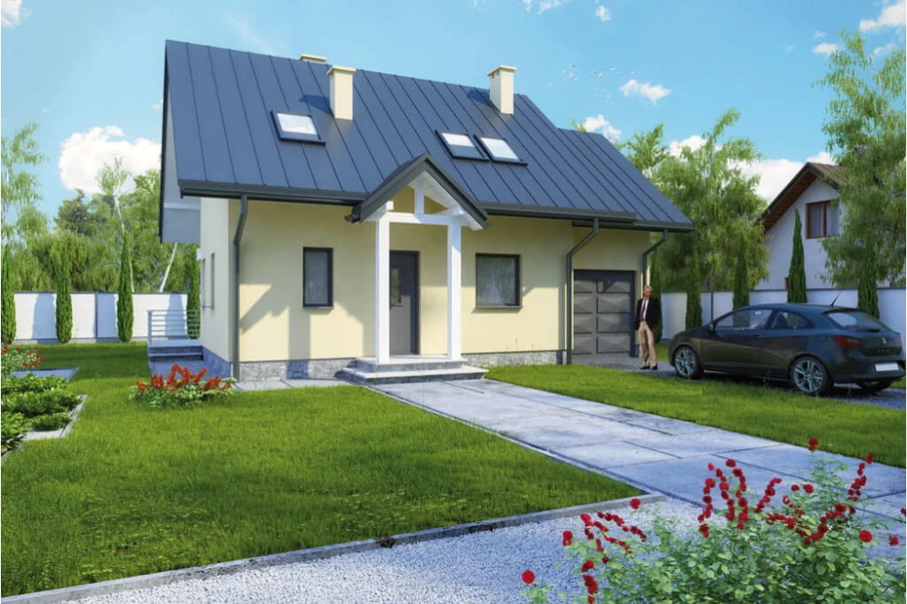 Projekt domu Kalinowice tech. L-6183 tech., parterowy z poddaszem mieszkalnym, bez podpiwniczenia - kolorystyka wersja 3